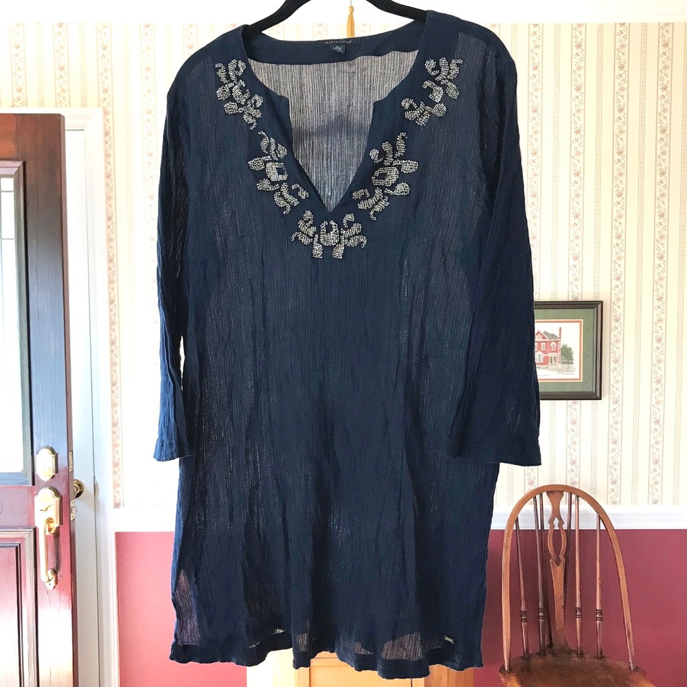 Tommy Hilfiger Gauze Tunic Top Beads Blue XL Shirt